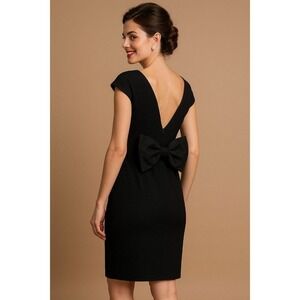 A.J. Bari Wiggle Dress Women 12 Black Bow Back Vintage Cocktail Midi 80s Revival